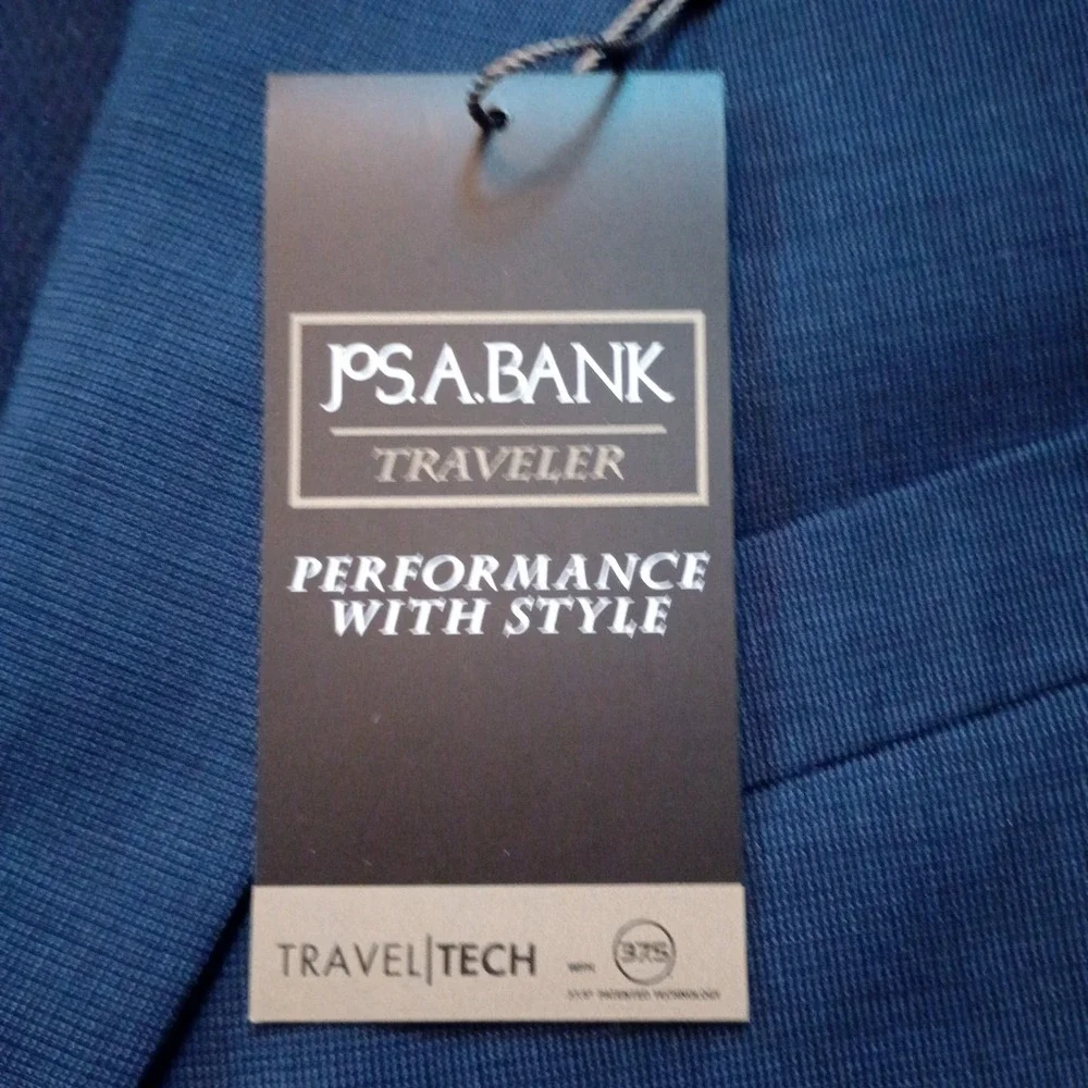Jos A Bank Travel‎ Tech Blazer Jacket 46R Navy Blue Wool Blend Slim Fit Stretch